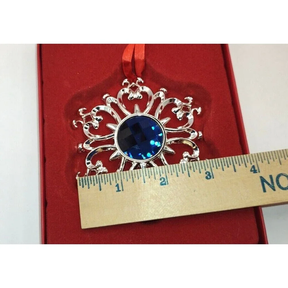 Lenox Gemmed Snowflake Christmas Holiday Ornament Silver Blue Gem NIB MSP $40